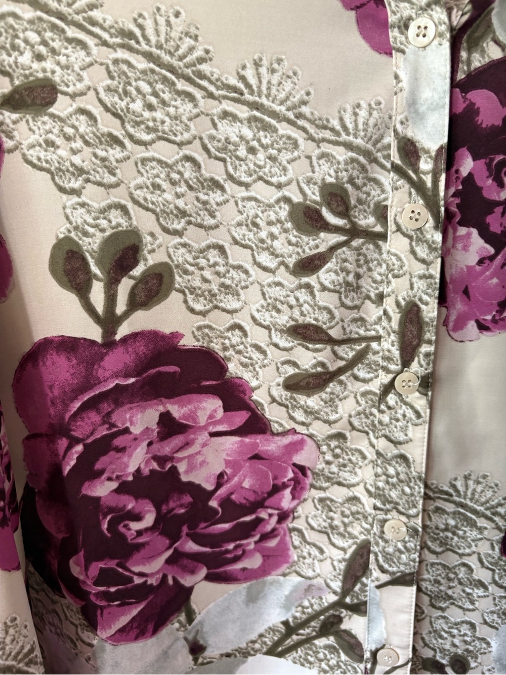 Chico's Cream Blouse with Magenta Floral Print - Picture 3 of 4
